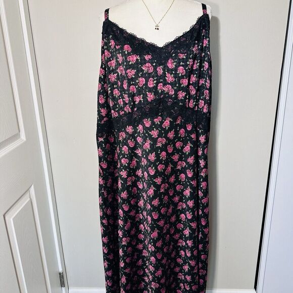 NEW Torrid Tea Length Challis Lace Trim Cami Long Sundress Size 4X Black Floral - Picture 5 of 8